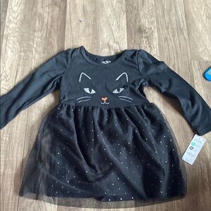 Black Cat Face Long Sleeve Dress